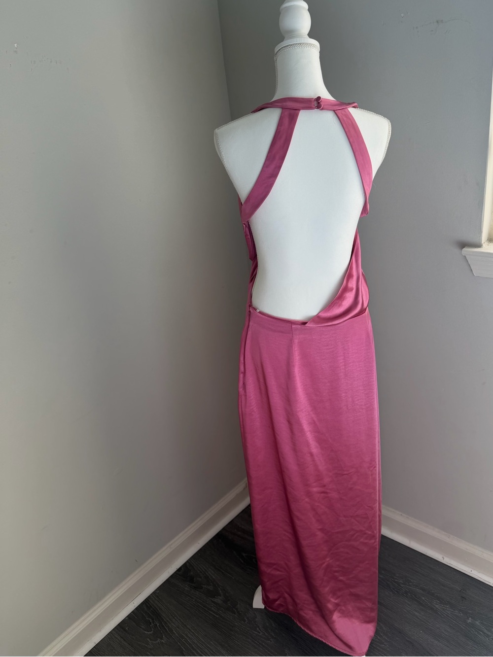 For Love And Lemons Rose Pink Satin Backless Maxi Dress